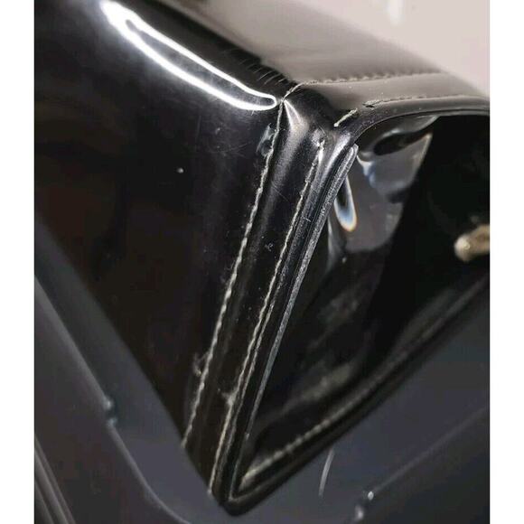 Vintage 1950s 1960's Black Patent Leather Framed Purse Short handle Classy U.S.A - Picture 9 of 13